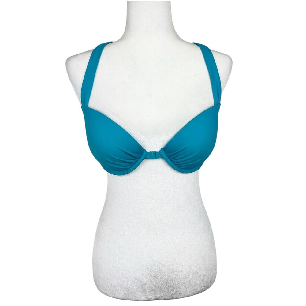 Aerie Bikini Top Women 34D Blue Padded Wired Smoothing Swimwear Active